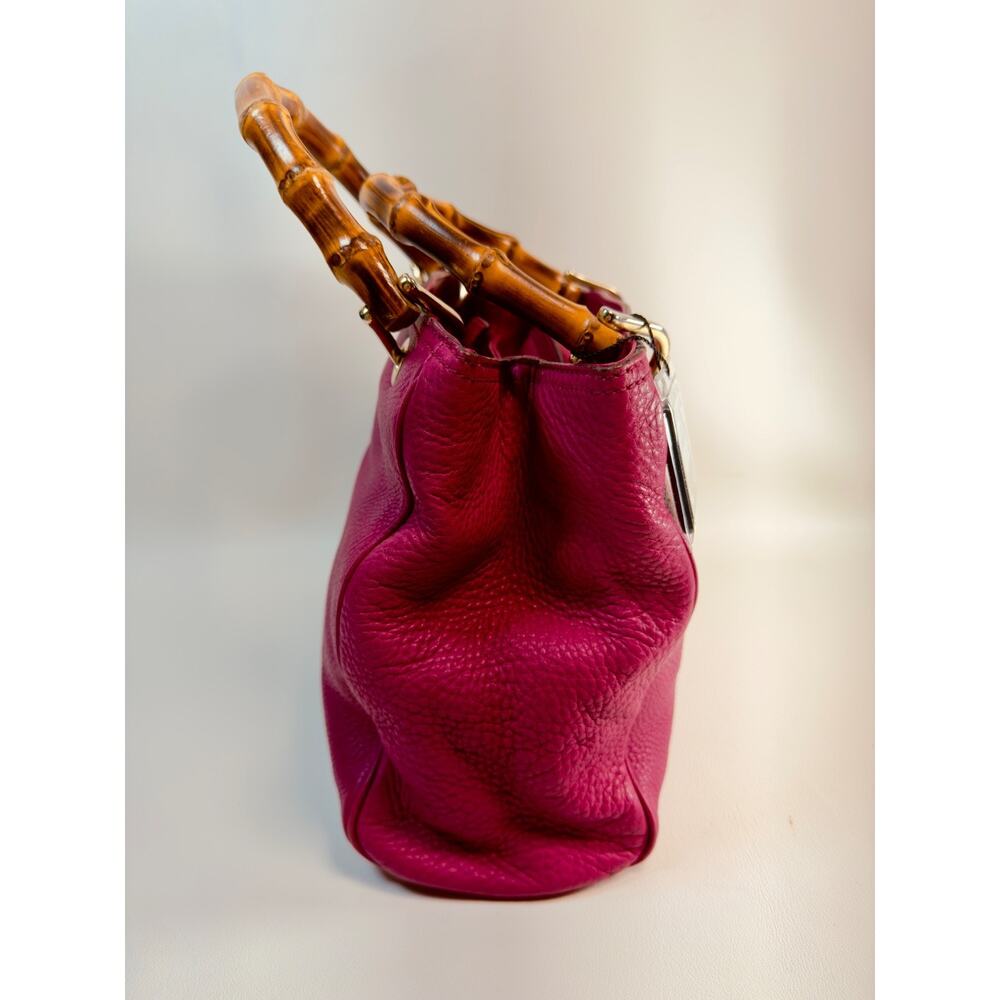 Gucci Bamboo Shopper Tote Magenta Pink Leather Shoulder Bag Satchel Authentic - Picture 8 of 16